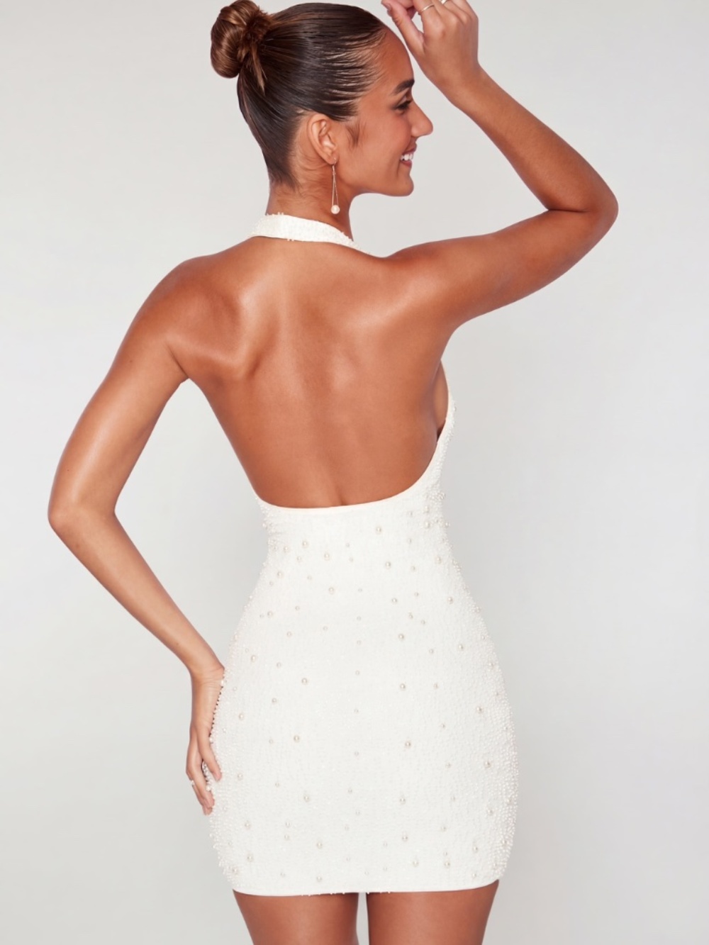 Oh Polly Versailles Deep Plunge Embellished Mini Dress in White - Picture 2 of 7